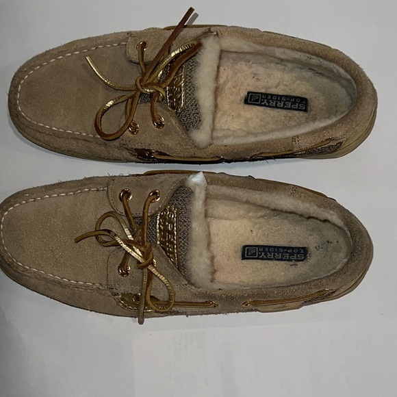 Sperry Topsider CH196 Womens Gold Accents Tan Boat Shoes GOLD LACES Size 7M - Picture 6 of 10